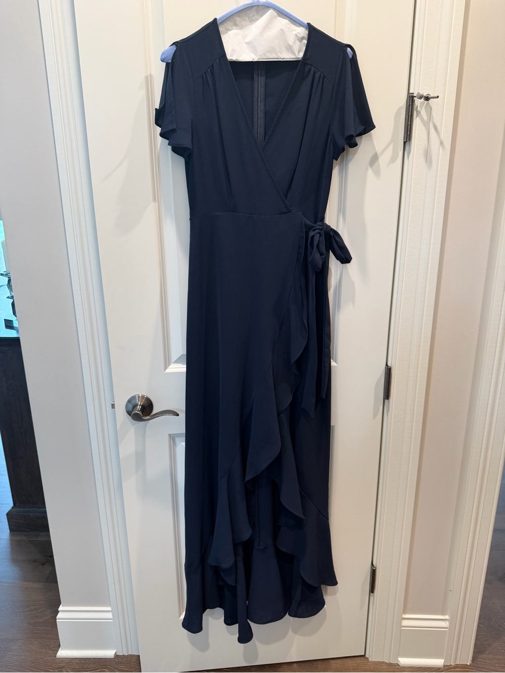 Altar'd State Navy Wrap Ruffle Maxi Dress